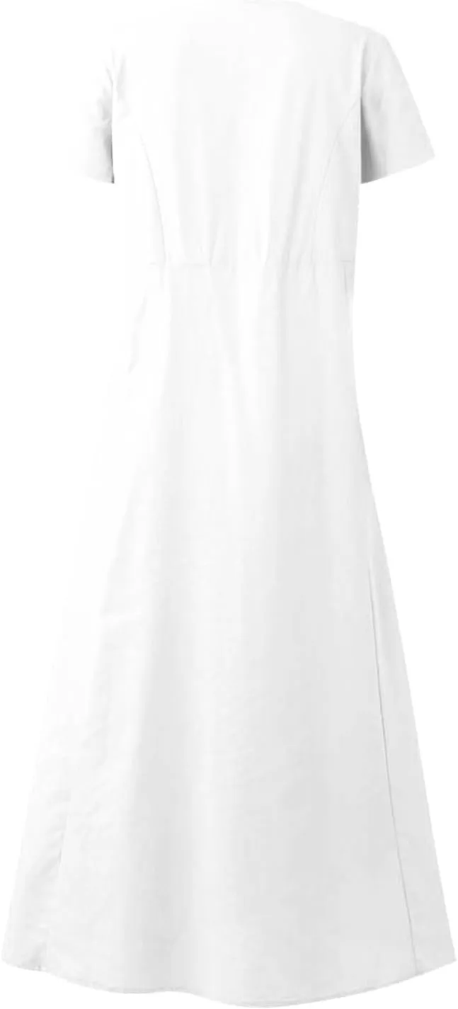 Summer Dresses for Women 2025 Flowy Cotton Linen Tshirt Dress Beach Vacation Maxi Short Sleeve Sundress with Pockets