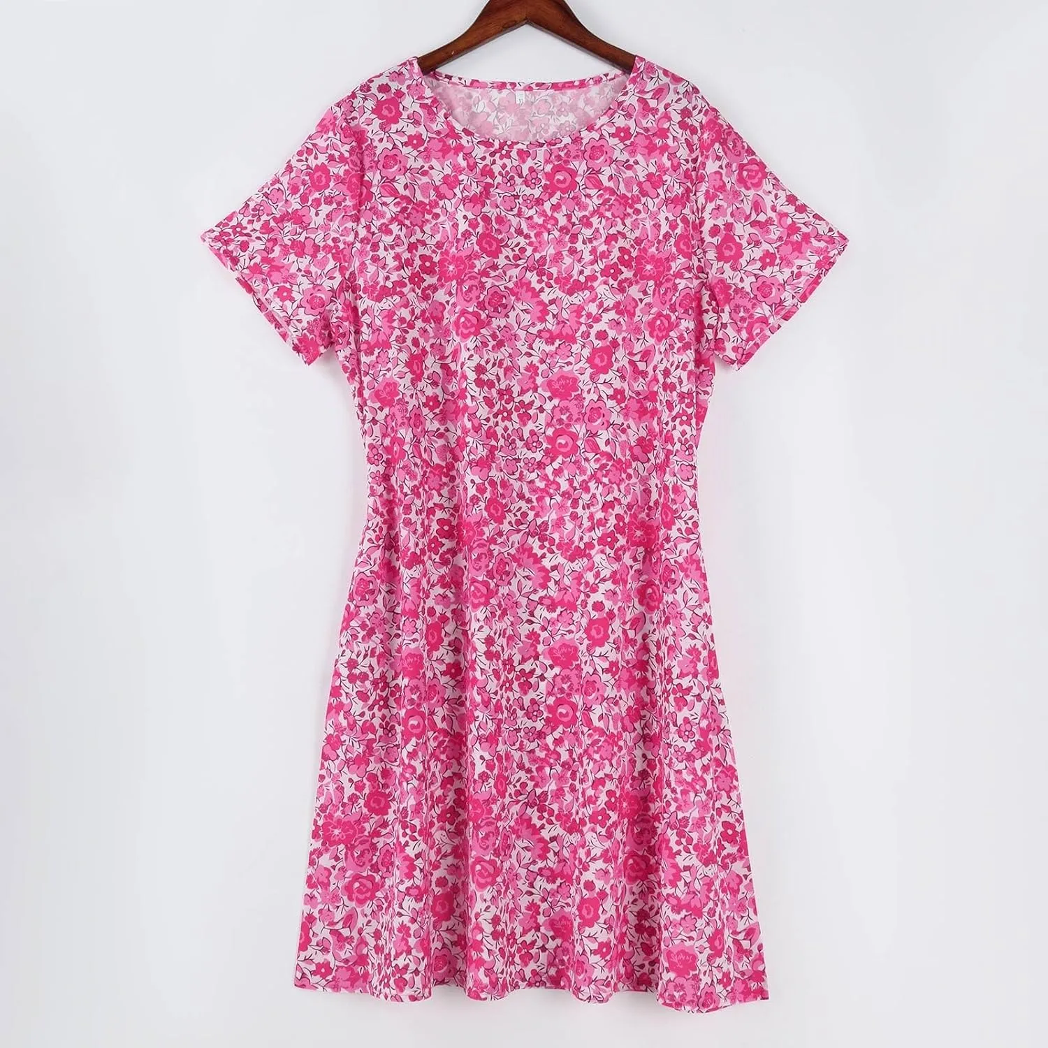 Summer Dresses for Women 2025 Loose Crewneck Short Sleeve Casual T Shirt Dress Flowy Sundresses Swimsuit Coverup