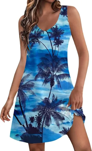Summer Dresses for Women 2025 Loose V Neck Sleeveless Sundresses Hawaiian Tank Dress Swimsuit Coverup with Pockets