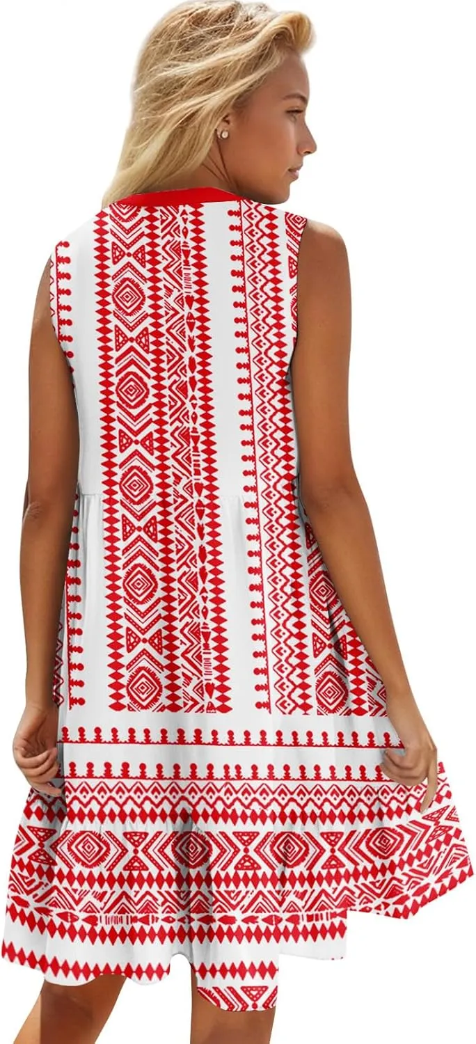 Summer Dresses for Women 2025 V Neck Sleeveless Boho Tiered Ruffle Dress Casual Flowy Flattering Beach Mini Sundress