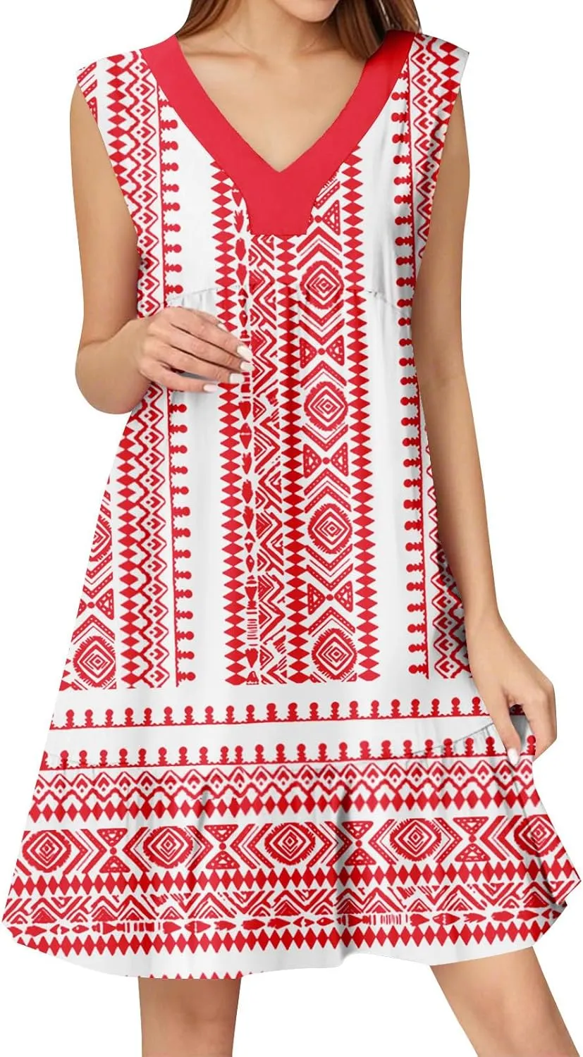 Summer Dresses for Women 2025 V Neck Sleeveless Boho Tiered Ruffle Dress Casual Flowy Flattering Beach Mini Sundress