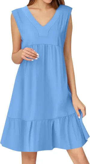 Summer Dresses for Women 2025 V Neck Sleeveless Boho Tiered Ruffle Dress Casual Flowy Flattering Beach Mini Sundress