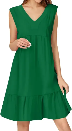 Summer Dresses for Women 2025 V Neck Sleeveless Boho Tiered Ruffle Dress Casual Flowy Flattering Beach Mini Sundress