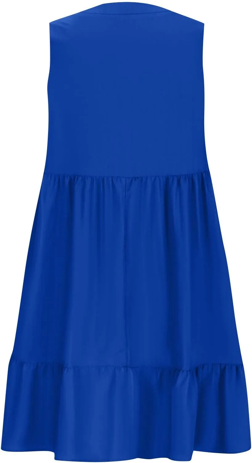 Summer Dresses for Women 2025 V Neck Sleeveless Boho Tiered Ruffle Dress Casual Flowy Flattering Beach Mini Sundress