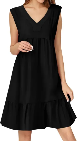 Summer Dresses for Women 2025 V Neck Sleeveless Boho Tiered Ruffle Dress Casual Flowy Flattering Beach Mini Sundress