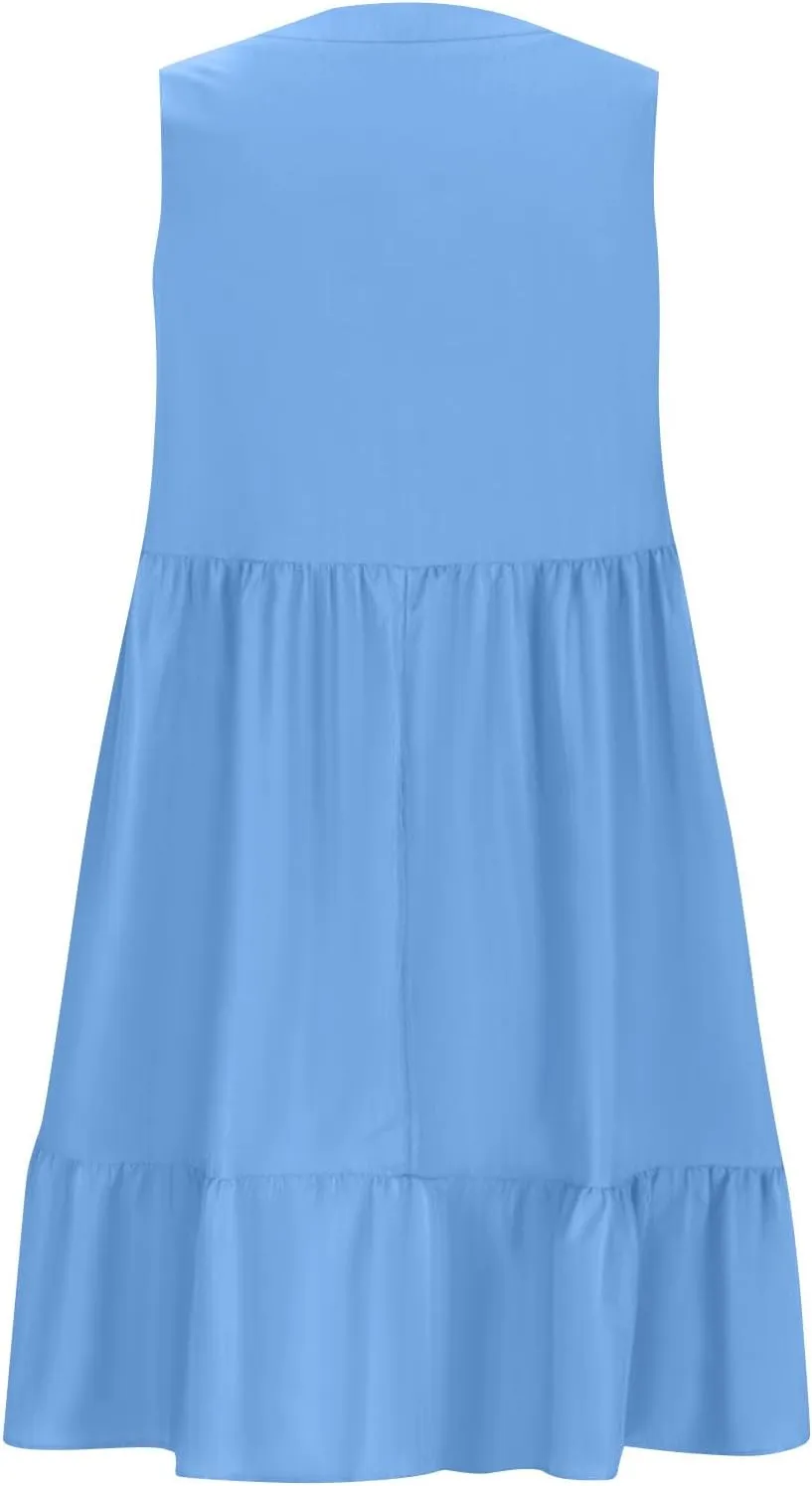 Summer Dresses for Women 2025 V Neck Sleeveless Boho Tiered Ruffle Dress Casual Flowy Flattering Beach Mini Sundress