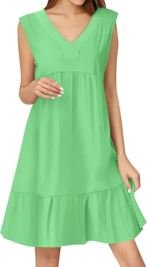 Summer Dresses for Women 2025 V Neck Sleeveless Boho Tiered Ruffle Dress Casual Flowy Flattering Beach Mini Sundress