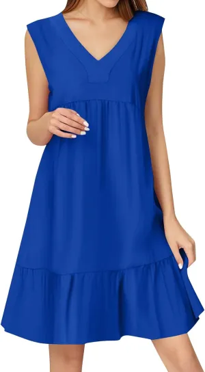 Summer Dresses for Women 2025 V Neck Sleeveless Boho Tiered Ruffle Dress Casual Flowy Flattering Beach Mini Sundress