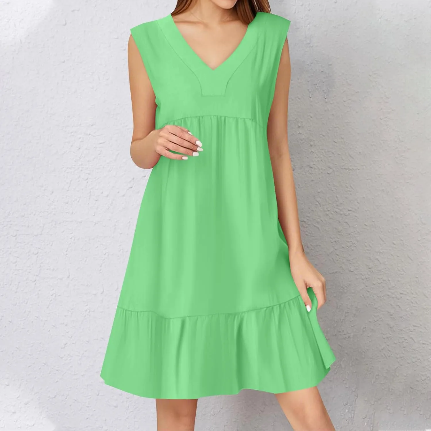 Summer Dresses for Women 2025 V Neck Sleeveless Boho Tiered Ruffle Dress Casual Flowy Flattering Beach Mini Sundress