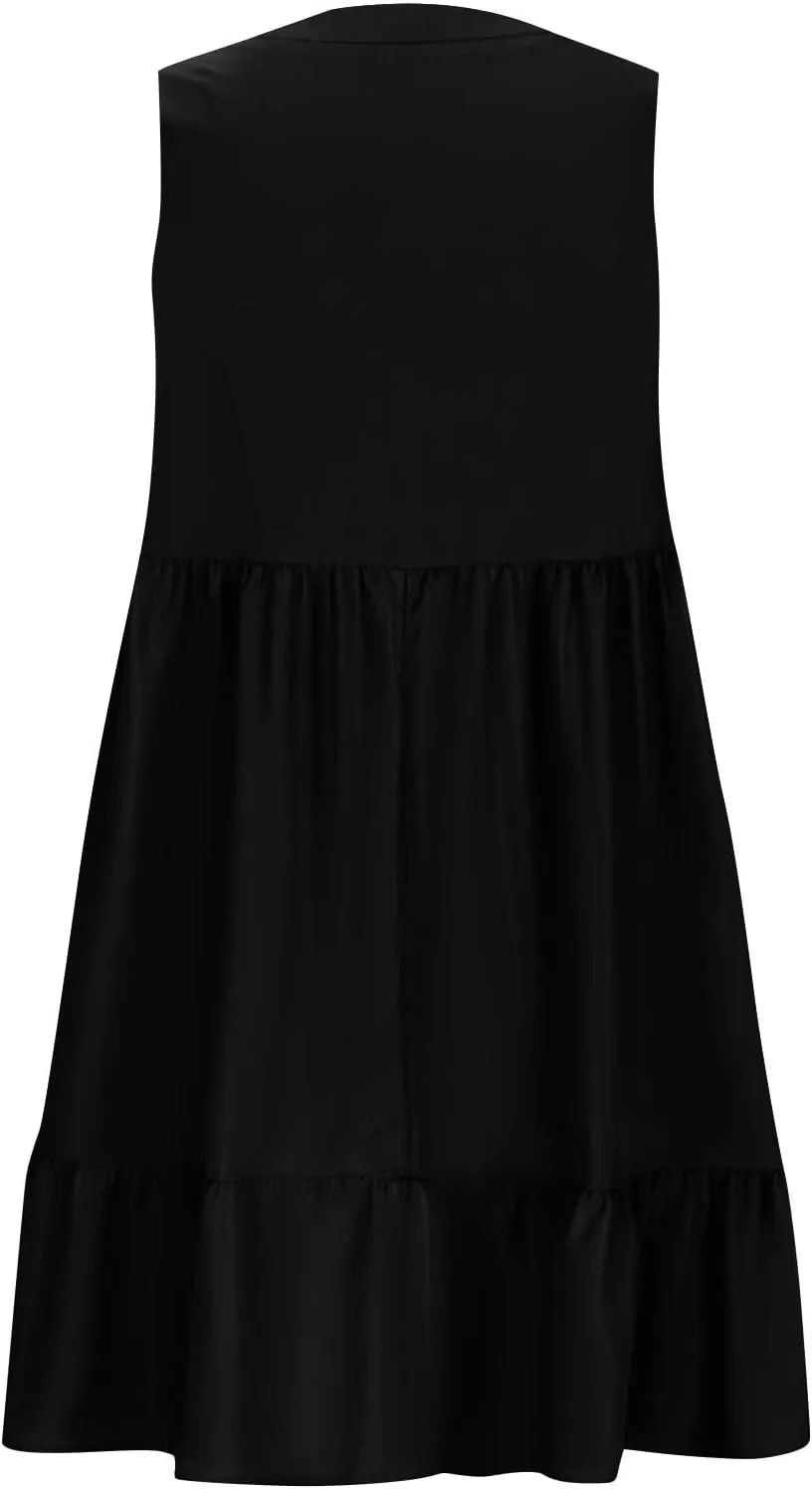 Summer Dresses for Women 2025 V Neck Sleeveless Boho Tiered Ruffle Dress Casual Flowy Flattering Beach Mini Sundress