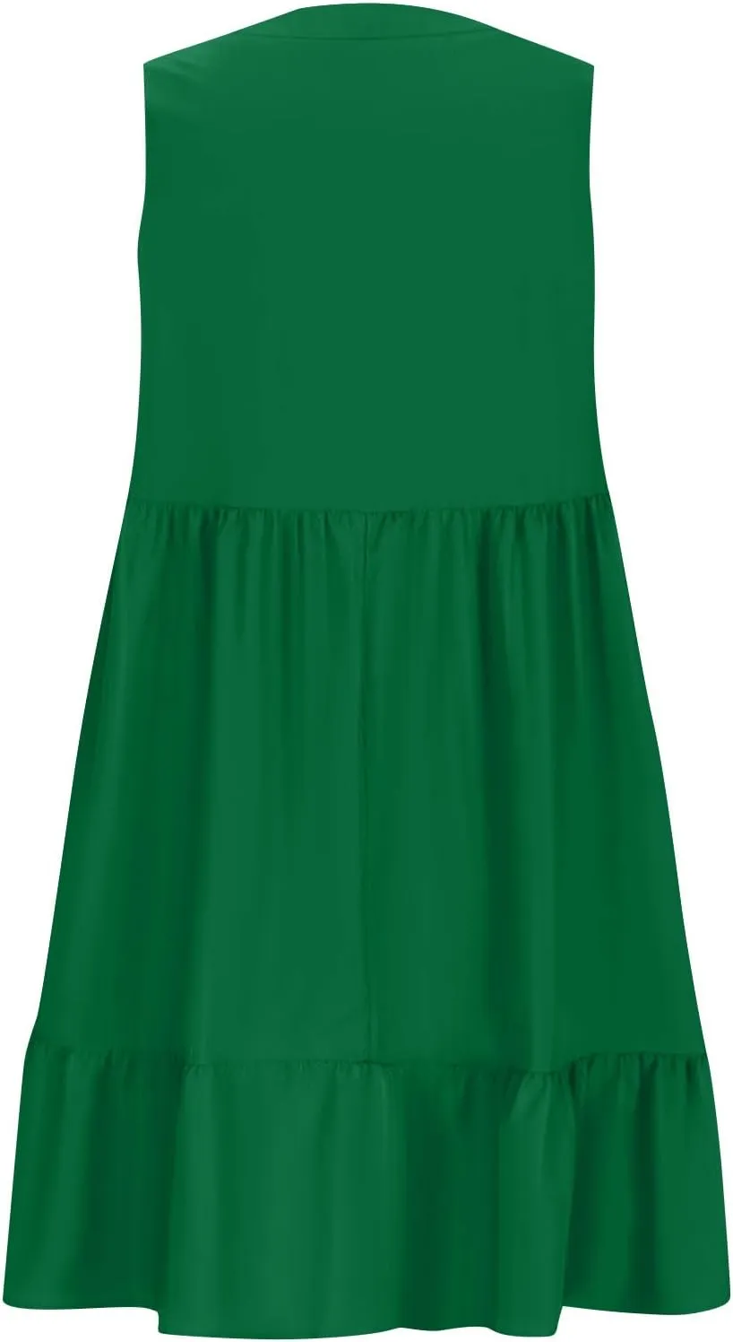 Summer Dresses for Women 2025 V Neck Sleeveless Boho Tiered Ruffle Dress Casual Flowy Flattering Beach Mini Sundress