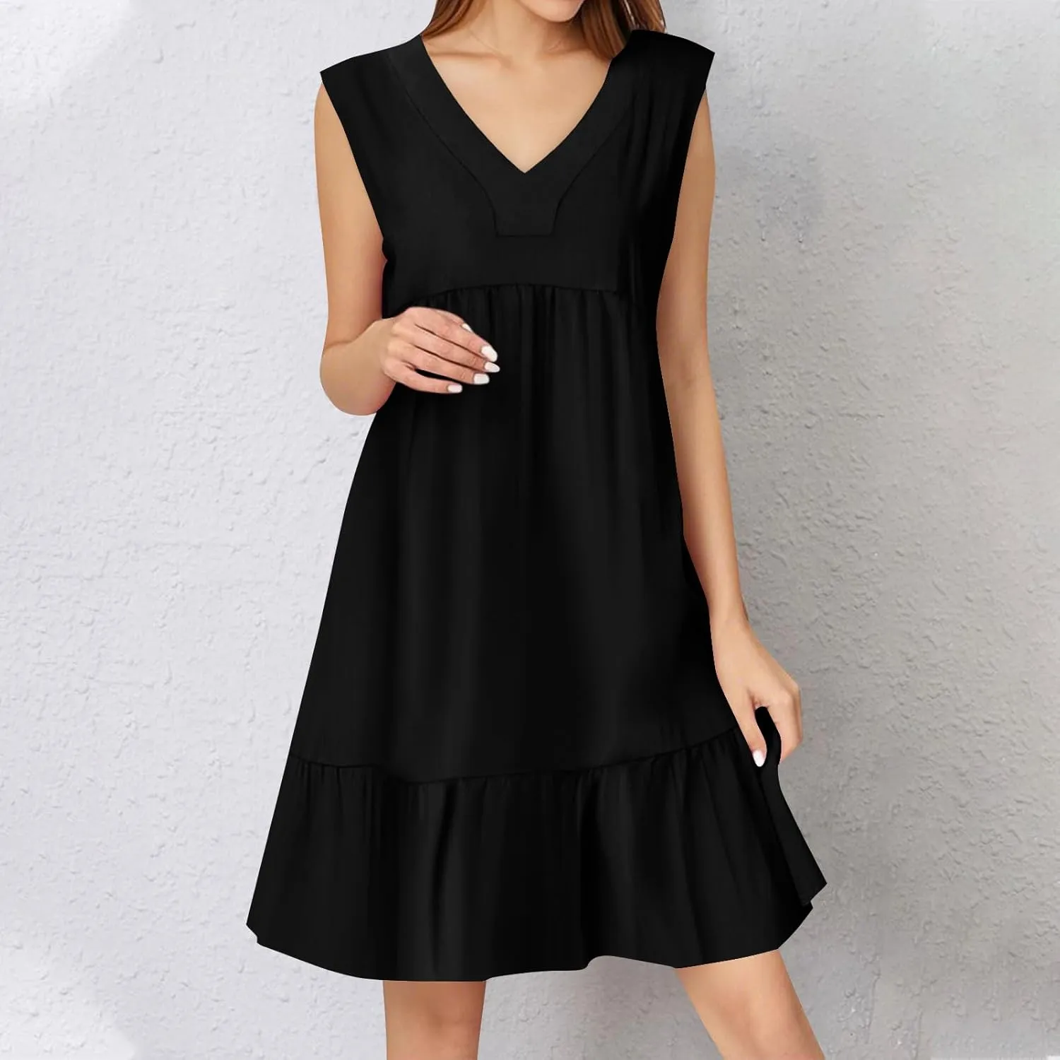 Summer Dresses for Women 2025 V Neck Sleeveless Boho Tiered Ruffle Dress Casual Flowy Flattering Beach Mini Sundress