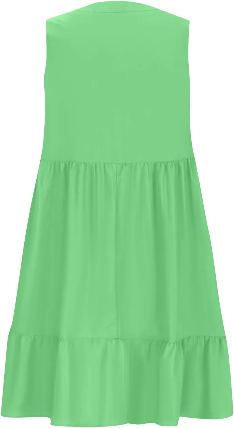 Summer Dresses for Women 2025 V Neck Sleeveless Boho Tiered Ruffle Dress Casual Flowy Flattering Beach Mini Sundress