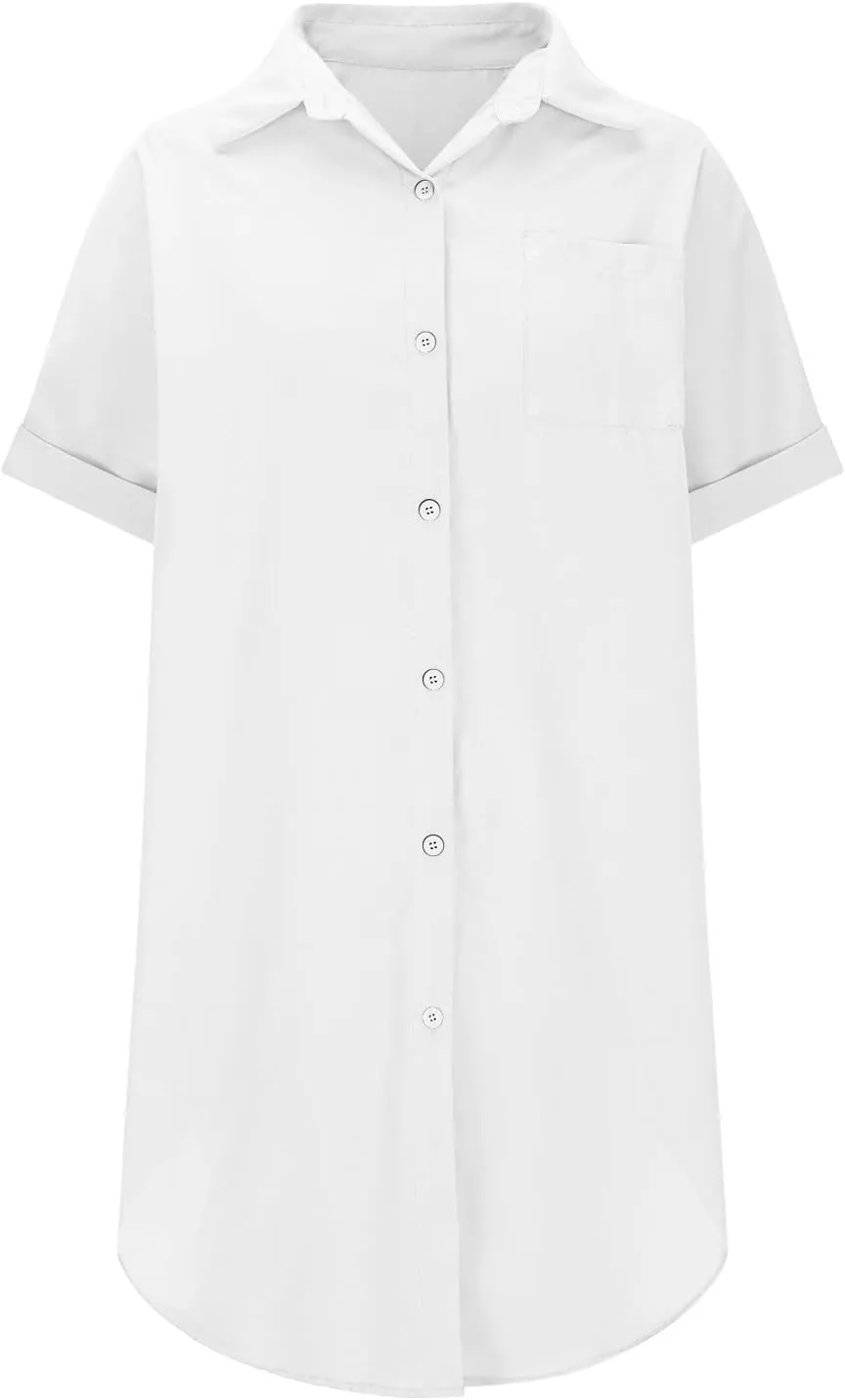 Summer Dresses for Women 2025,Button Down Shift Dresses Short Sleeve midi Dress Beach Vacation Clothes Shirt Dress