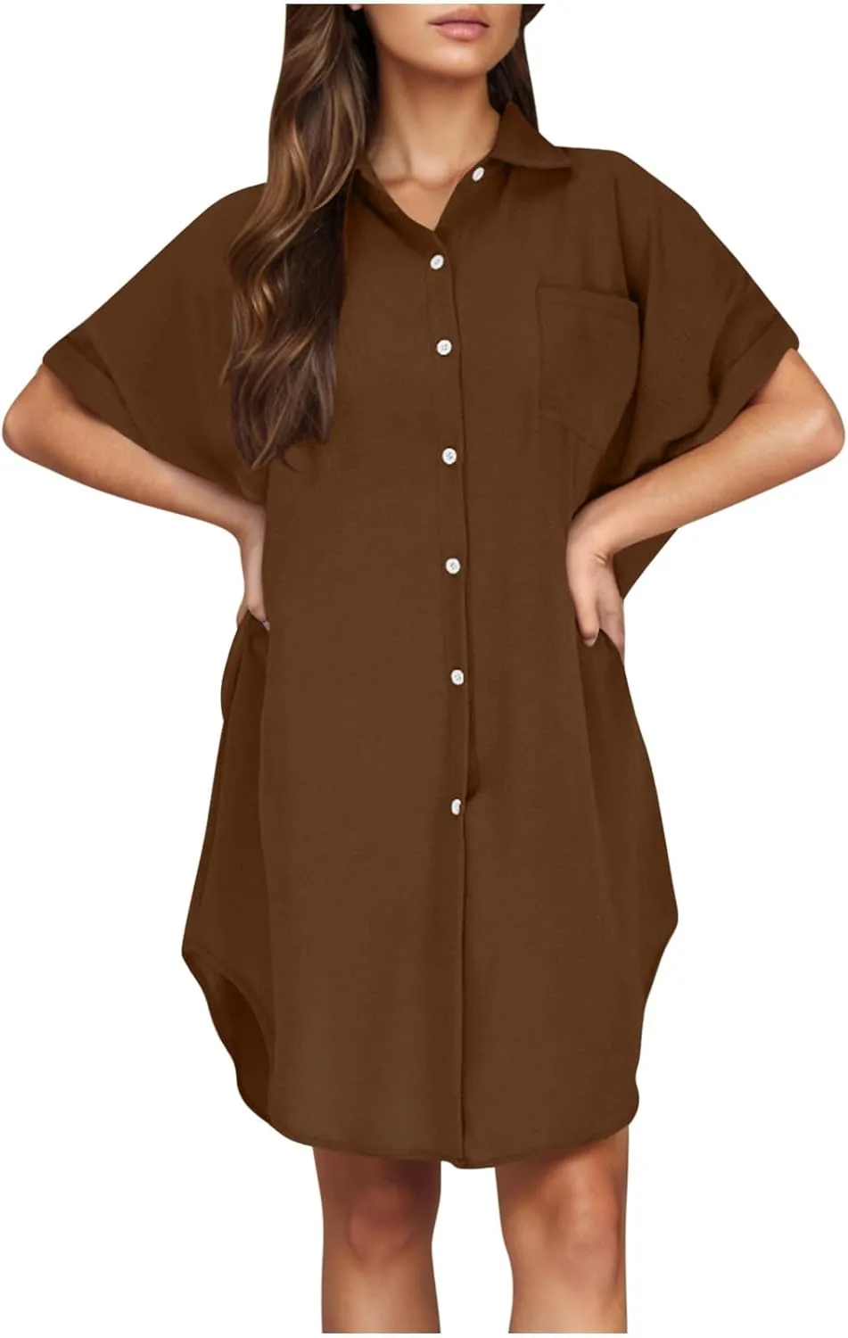 Summer Dresses for Women 2025,Button Down Shift Dresses Short Sleeve midi Dress Beach Vacation Clothes Shirt Dress