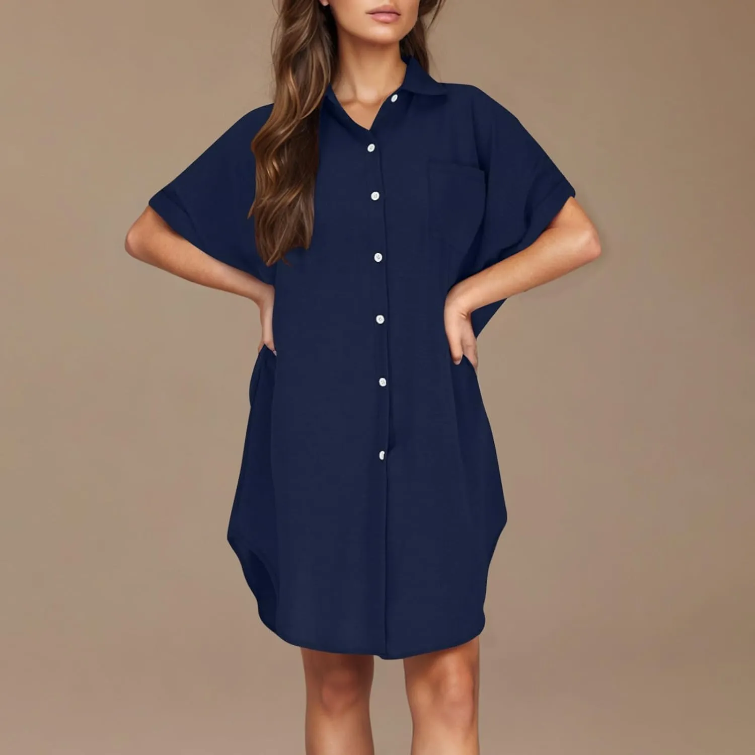 Summer Dresses for Women 2025,Button Down Shift Dresses Short Sleeve midi Dress Beach Vacation Clothes Shirt Dress