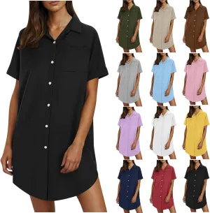 Summer Dresses for Women 2025,Button Down Shift Dresses Short Sleeve midi Dress Beach Vacation Clothes Shirt Dress