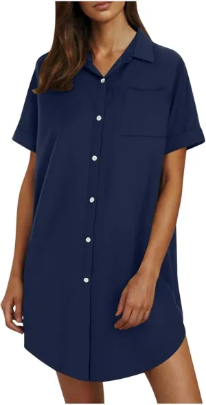 Summer Dresses for Women 2025,Button Down Shift Dresses Short Sleeve midi Dress Beach Vacation Clothes Shirt Dress
