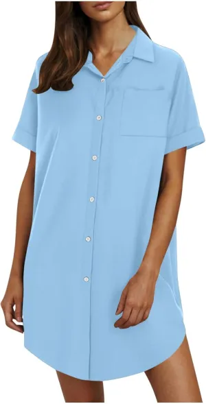 Summer Dresses for Women 2025,Button Down Shift Dresses Short Sleeve midi Dress Beach Vacation Clothes Shirt Dress