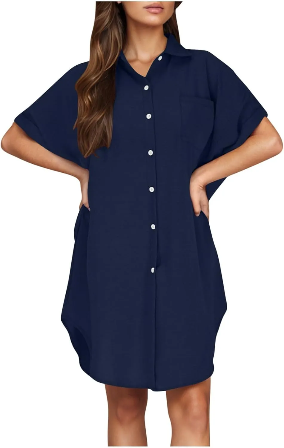 Summer Dresses for Women 2025,Button Down Shift Dresses Short Sleeve midi Dress Beach Vacation Clothes Shirt Dress