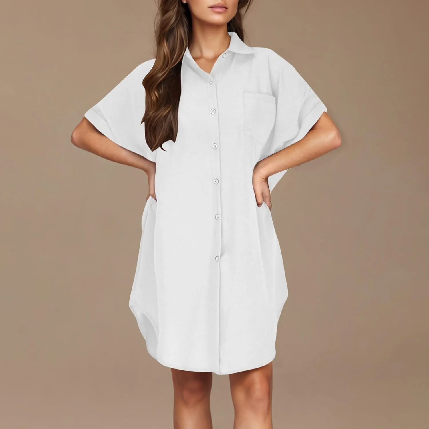 Summer Dresses for Women 2025,Button Down Shift Dresses Short Sleeve midi Dress Beach Vacation Clothes Shirt Dress