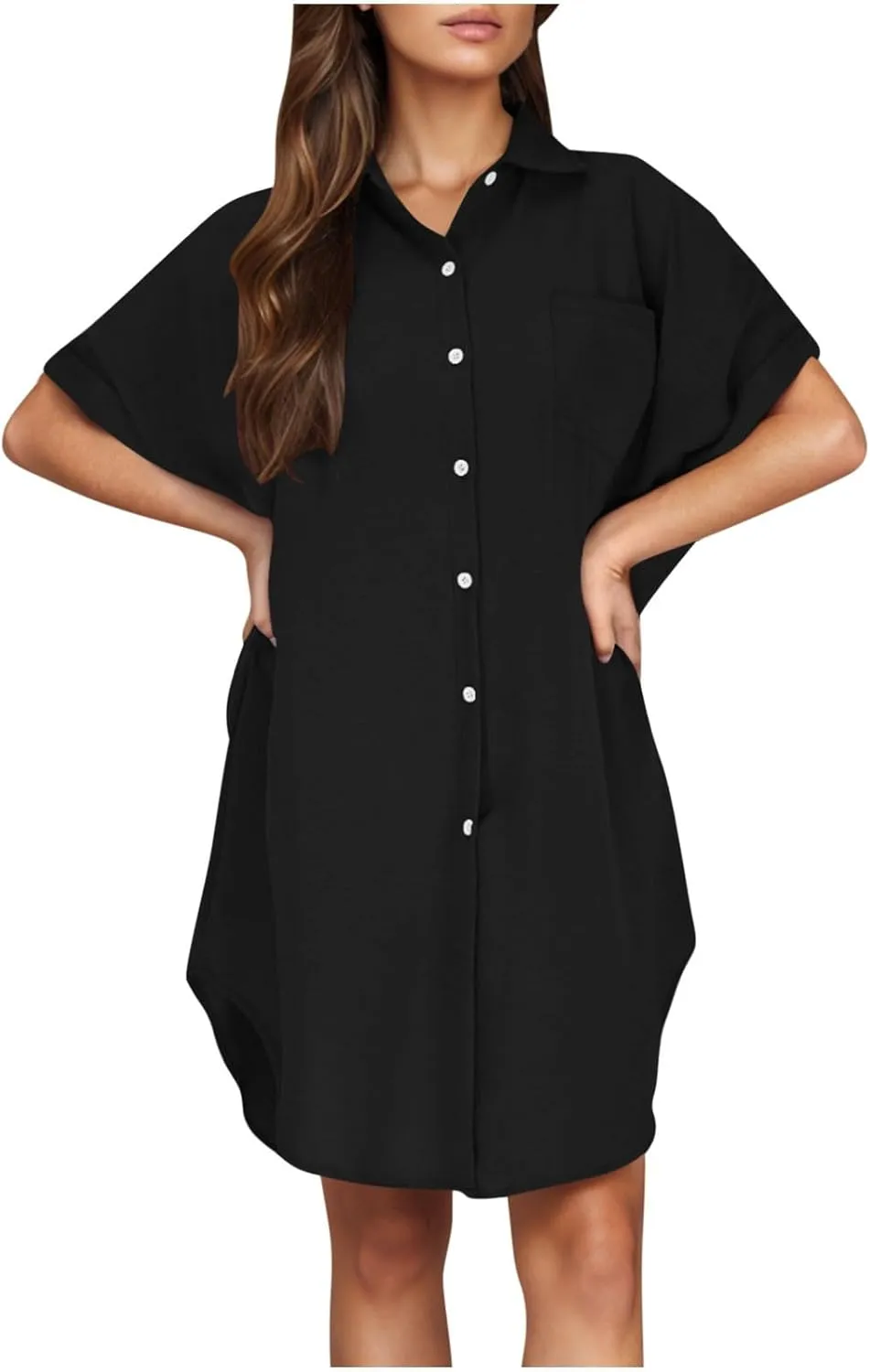 Summer Dresses for Women 2025,Button Down Shift Dresses Short Sleeve midi Dress Beach Vacation Clothes Shirt Dress