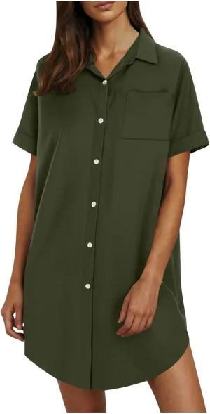 Summer Dresses for Women 2025,Button Down Shift Dresses Short Sleeve midi Dress Beach Vacation Clothes Shirt Dress