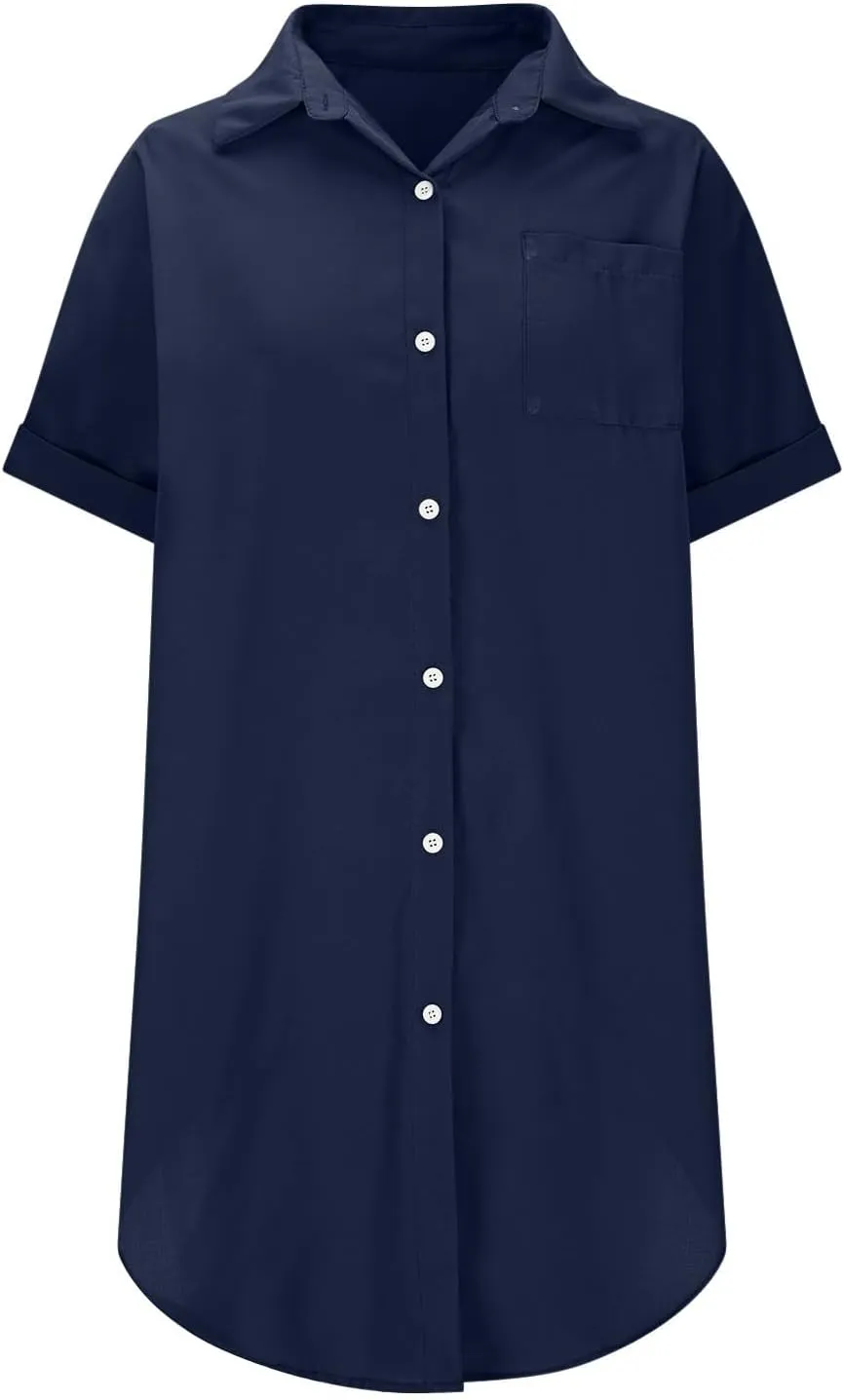 Summer Dresses for Women 2025,Button Down Shift Dresses Short Sleeve midi Dress Beach Vacation Clothes Shirt Dress