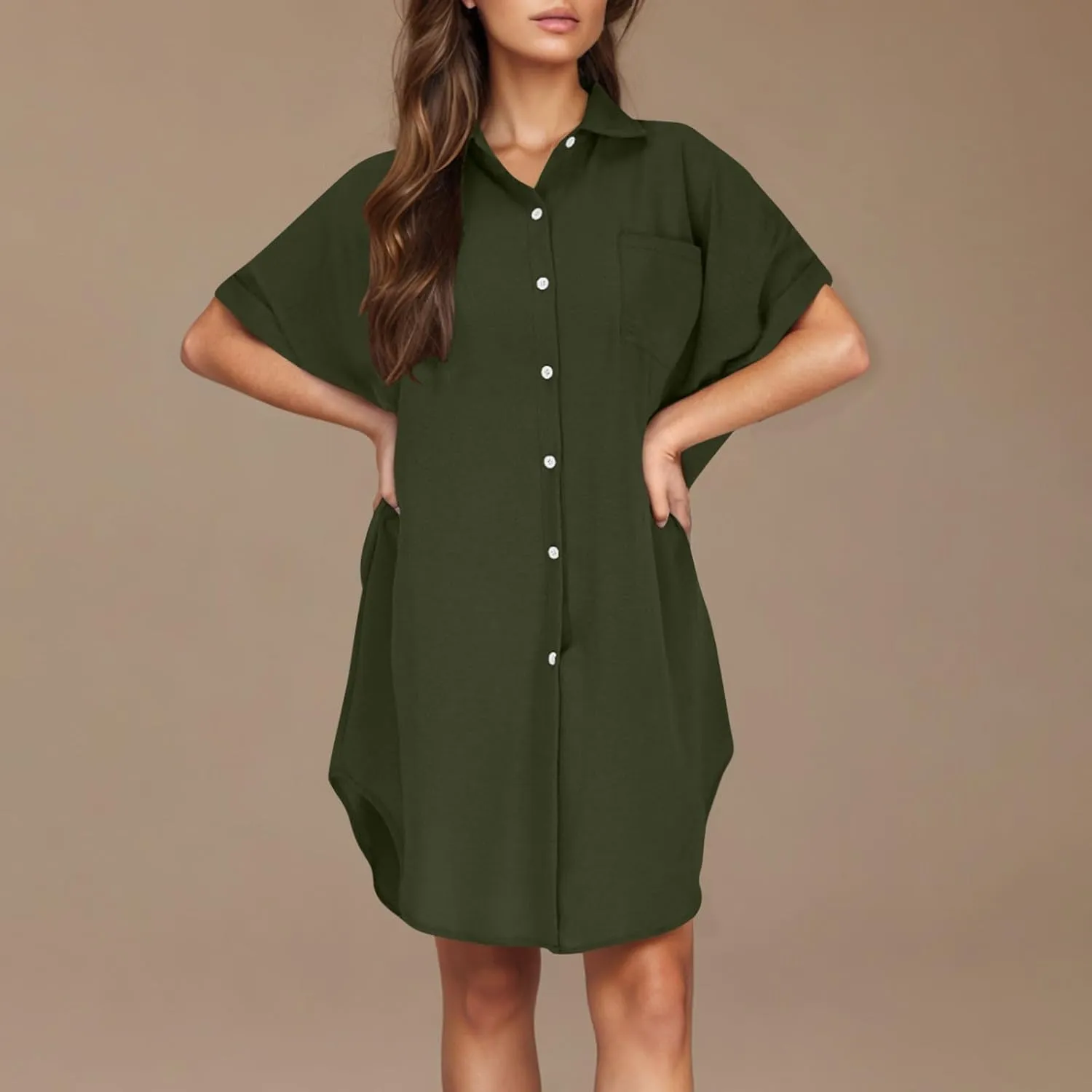 Summer Dresses for Women 2025,Button Down Shift Dresses Short Sleeve midi Dress Beach Vacation Clothes Shirt Dress