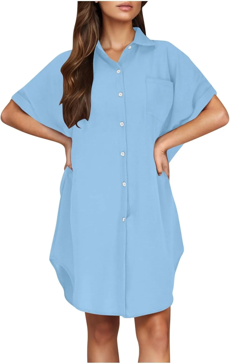 Summer Dresses for Women 2025,Button Down Shift Dresses Short Sleeve midi Dress Beach Vacation Clothes Shirt Dress