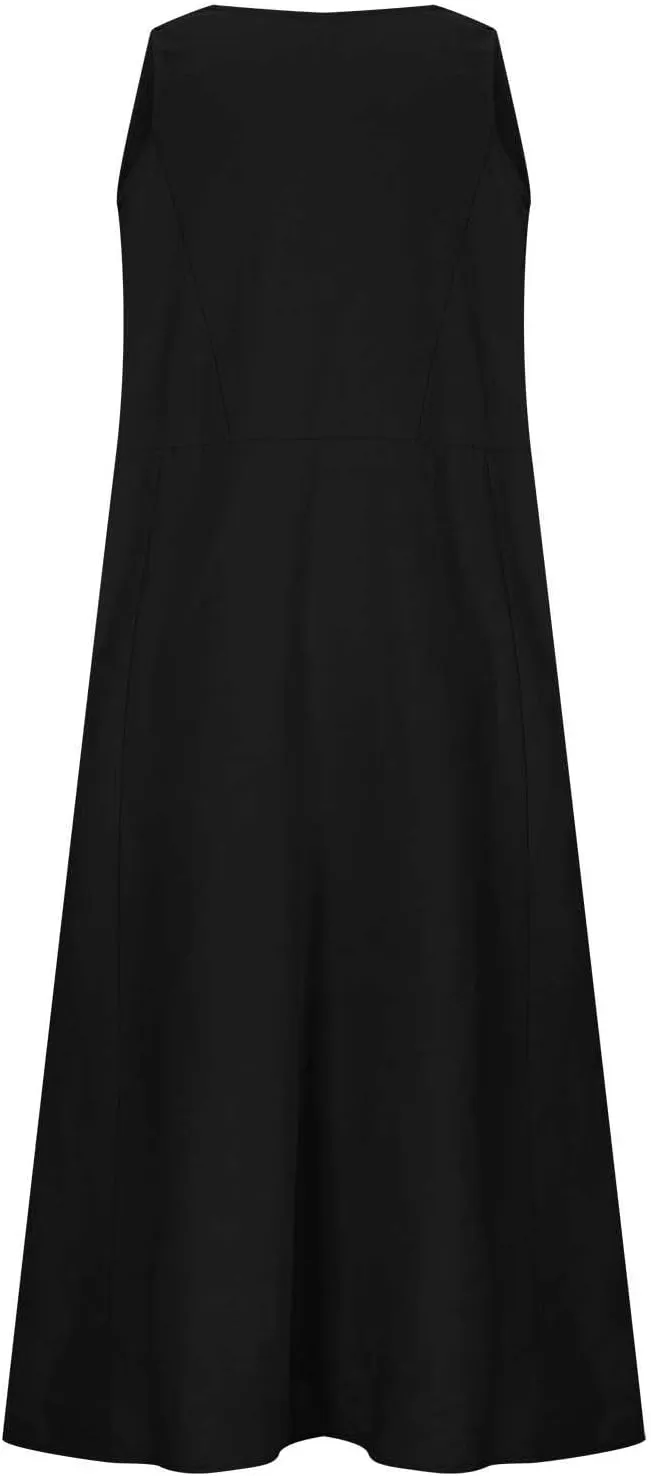 Summer Dresses for Women 2025,Casual Cotton Linen Dress Women u Neck Boho Maxi Dresses Beach Vacation Sundress