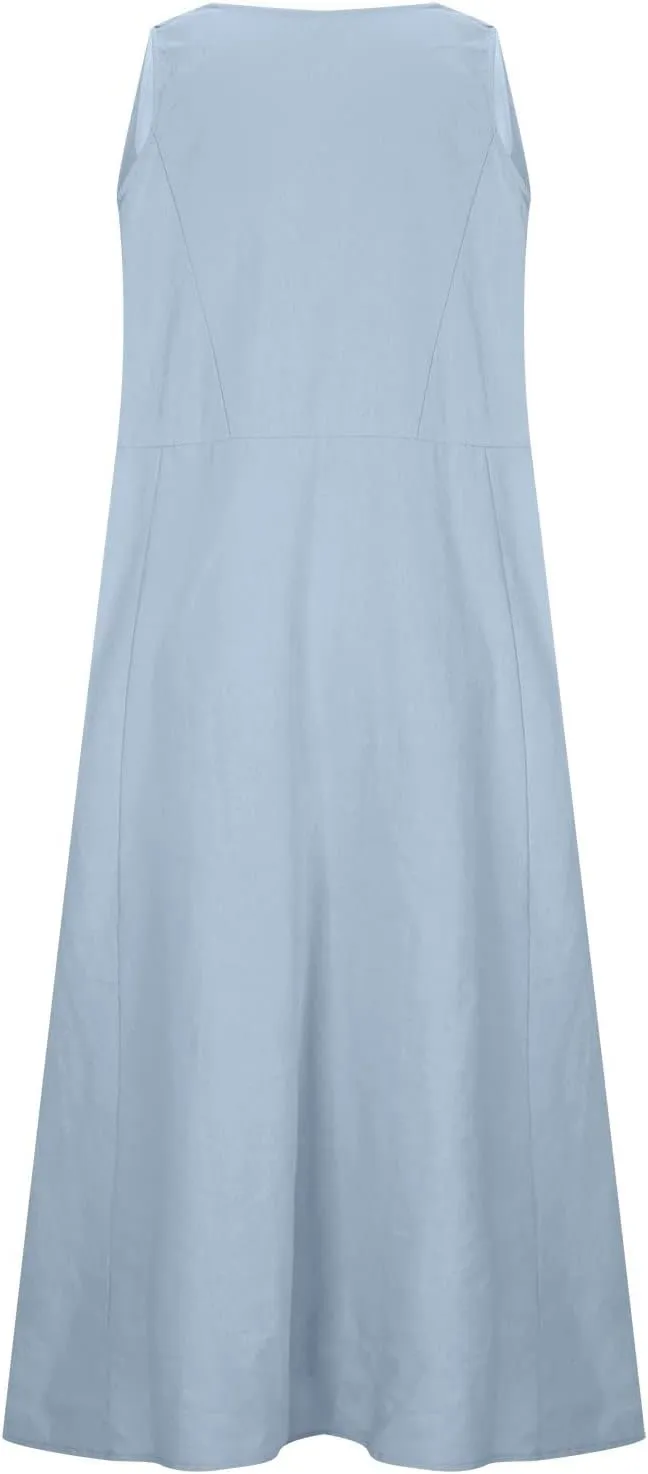 Summer Dresses for Women 2025,Casual Cotton Linen Dress Women u Neck Boho Maxi Dresses Beach Vacation Sundress