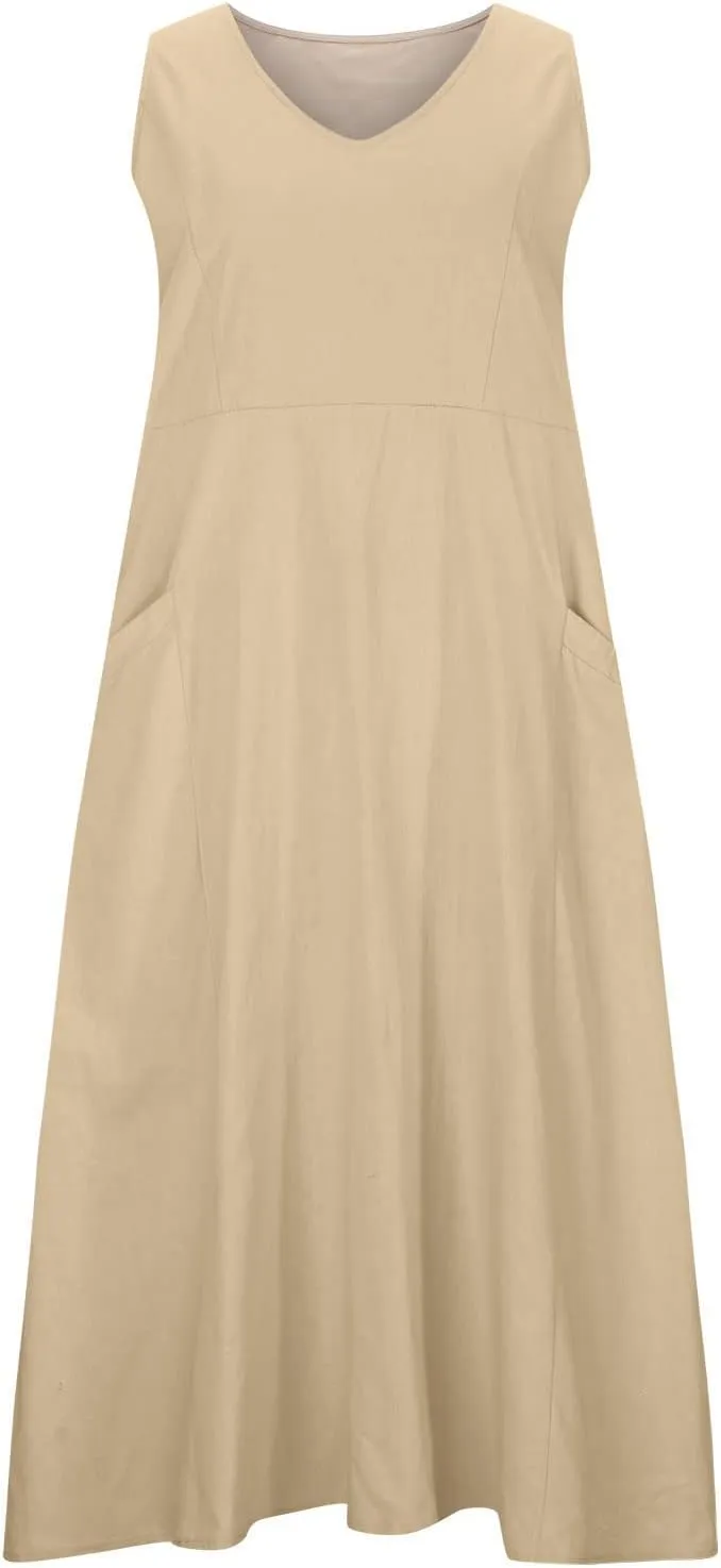 Summer Dresses for Women 2025,Casual Cotton Linen Dress Women u Neck Boho Maxi Dresses Beach Vacation Sundress