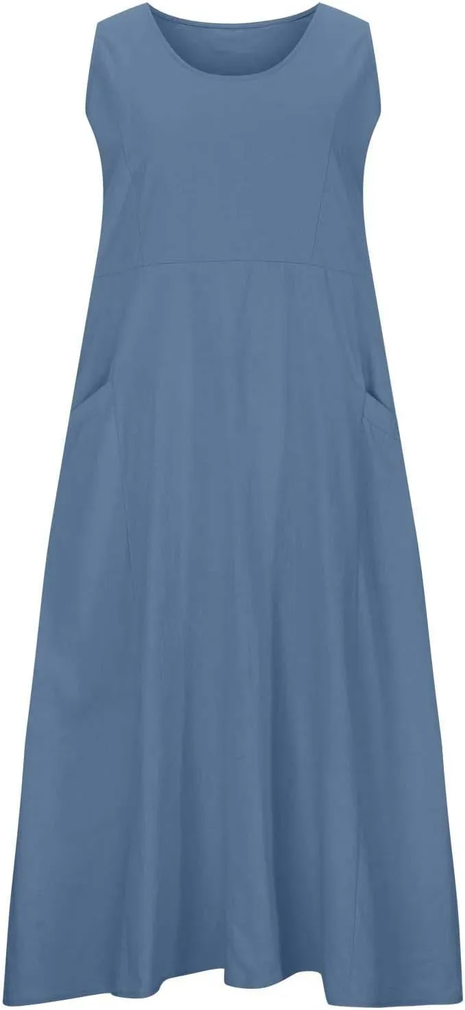 Summer Dresses for Women 2025,Casual Cotton Linen Dress Women u Neck Boho Maxi Dresses Beach Vacation Sundress