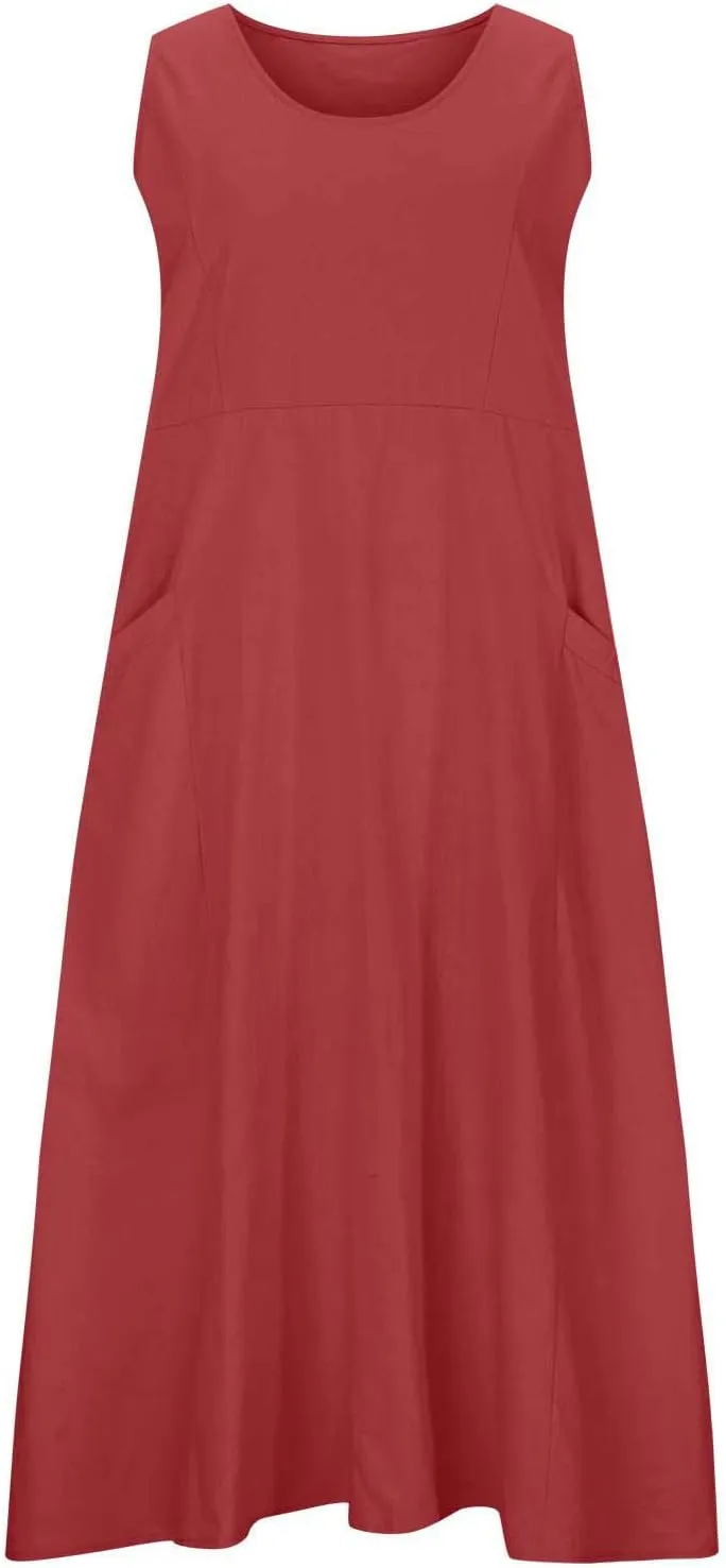 Summer Dresses for Women 2025,Casual Cotton Linen Dress Women u Neck Boho Maxi Dresses Beach Vacation Sundress