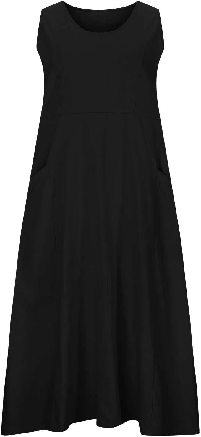 Summer Dresses for Women 2025,Casual Cotton Linen Dress Women u Neck Boho Maxi Dresses Beach Vacation Sundress