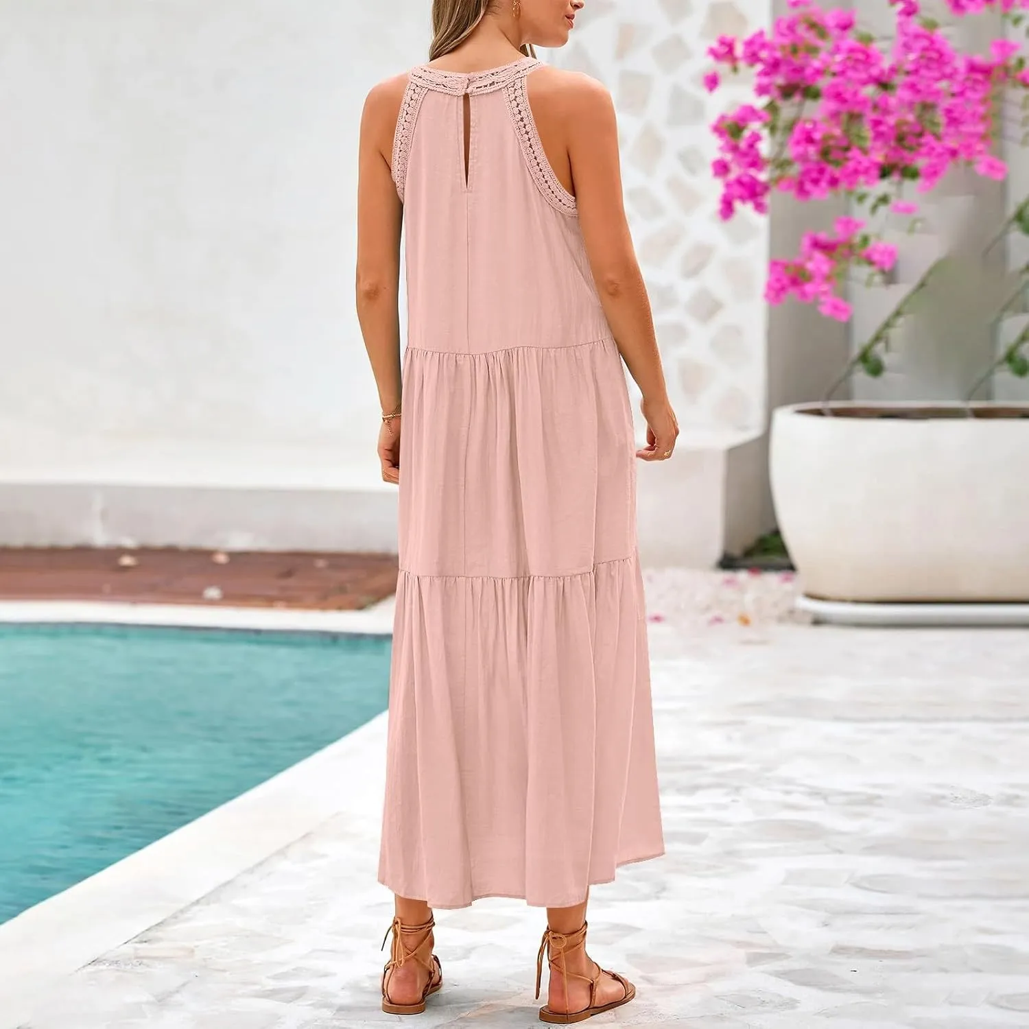 Summer Dresses for Women 2025,Casual Sleeveless Maxi Dresses Easter Crewneck Sundress Beach Vacation Clothes Fashion