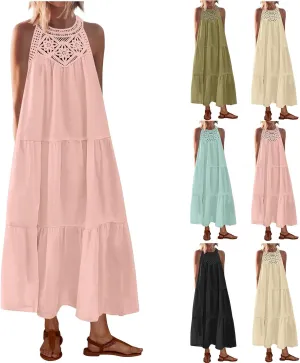 Summer Dresses for Women 2025,Casual Sleeveless Maxi Dresses Easter Crewneck Sundress Beach Vacation Clothes Fashion