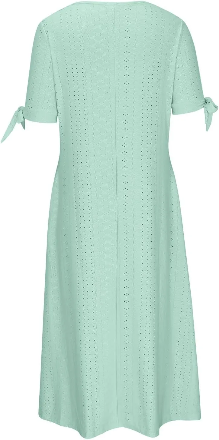 Summer Dresses for Women 2025,Cold Shoulder Eyelet Dress v Neck Boho Casual Beach Vacation Spring Maxi Dresses