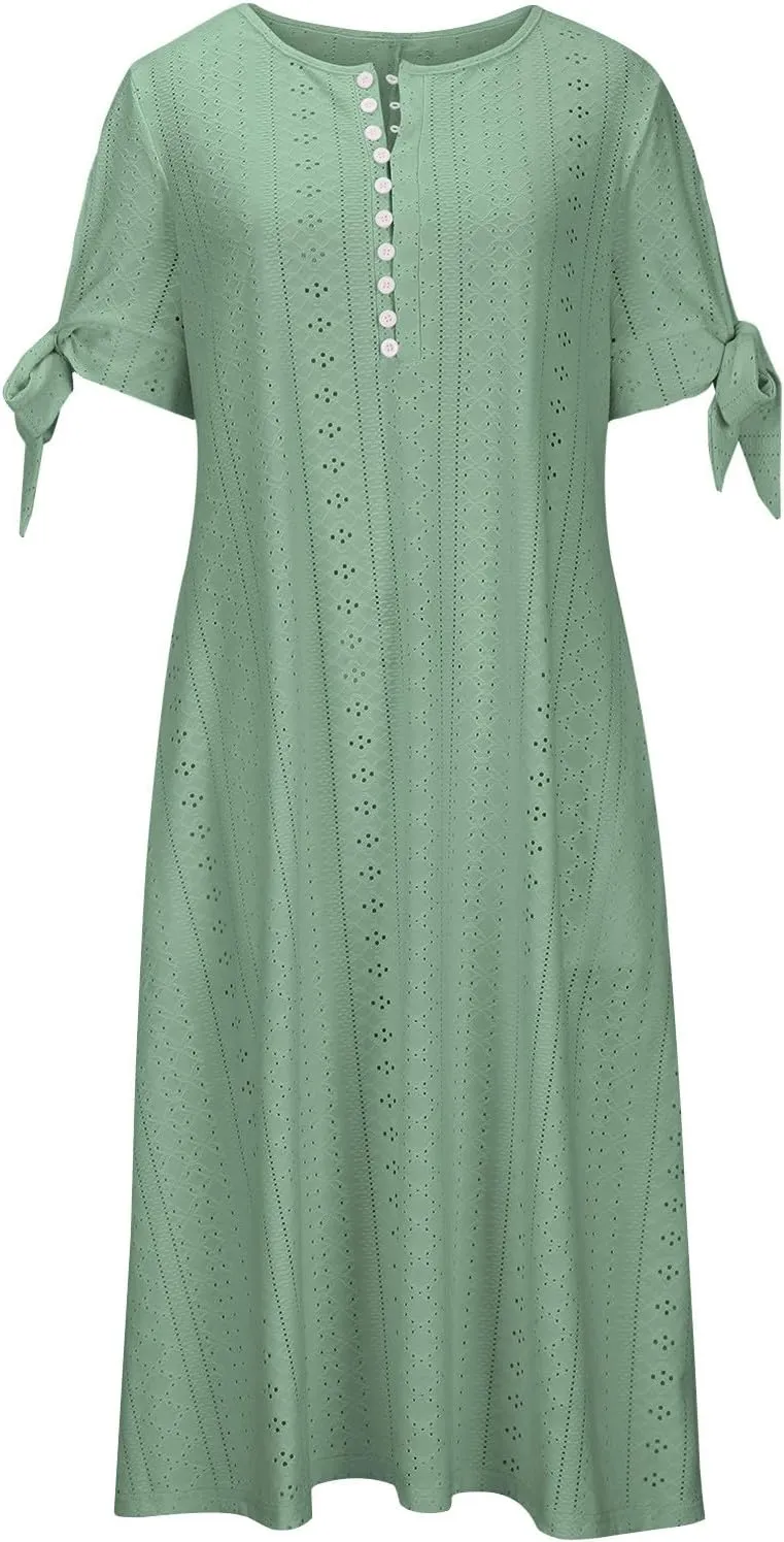 Summer Dresses for Women 2025,Cold Shoulder Eyelet Dress v Neck Boho Casual Beach Vacation Spring Maxi Dresses