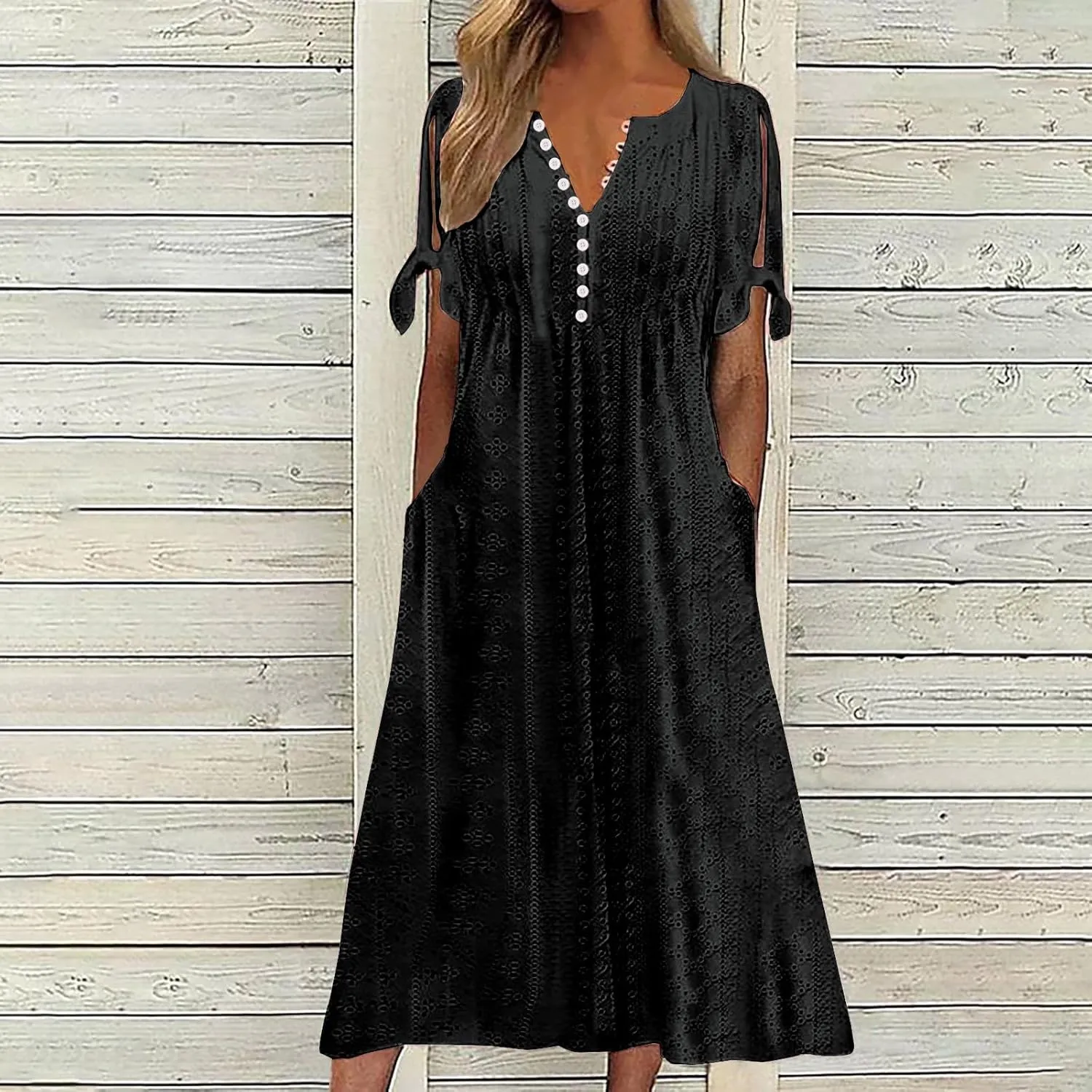 Summer Dresses for Women 2025,Cold Shoulder Eyelet Dress v Neck Boho Casual Beach Vacation Spring Maxi Dresses