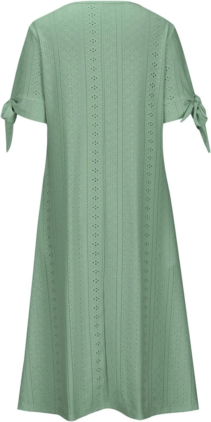 Summer Dresses for Women 2025,Cold Shoulder Eyelet Dress v Neck Boho Casual Beach Vacation Spring Maxi Dresses