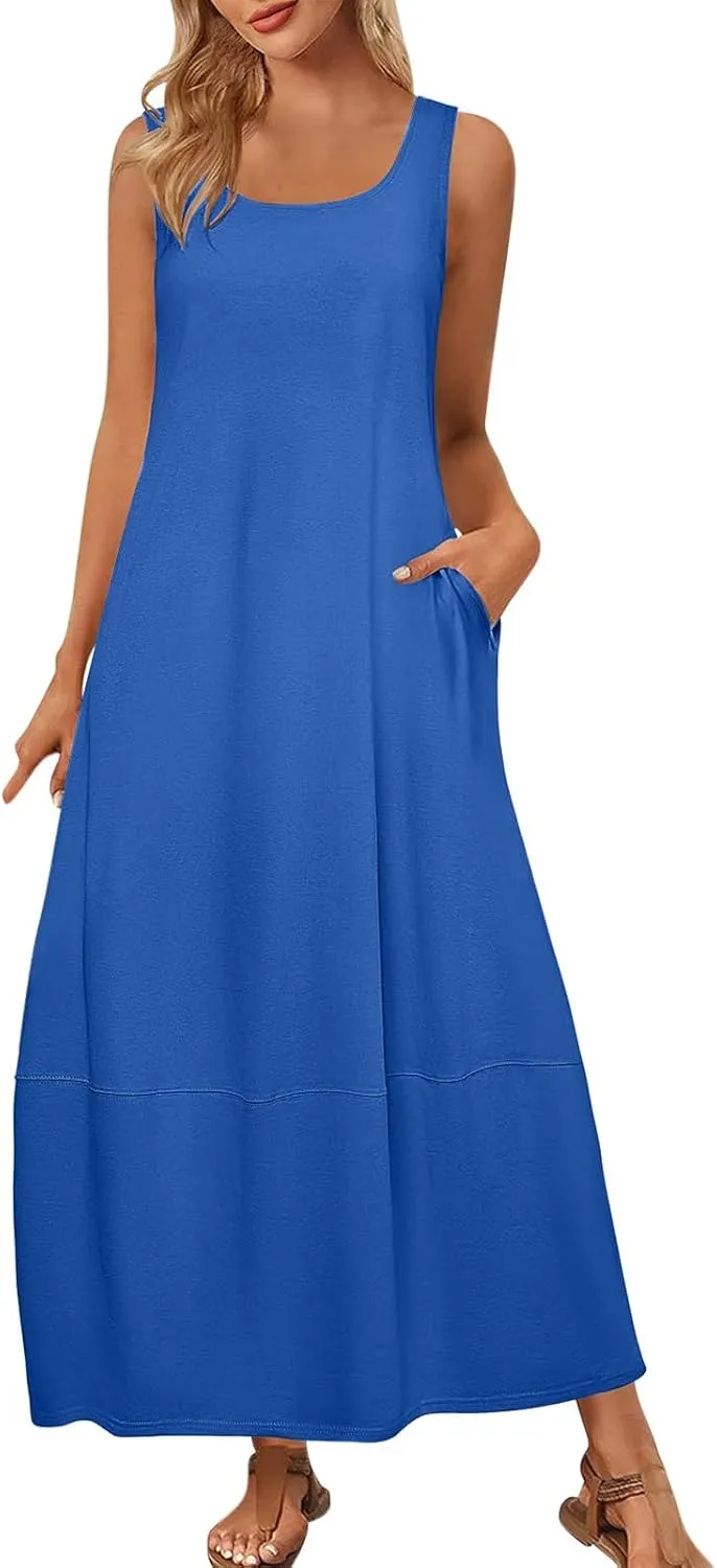 Summer Dresses for Women 2025,Dressy Casual Maxi Dresses Beach Vacation Scoop Neck Solid Spring undresses
