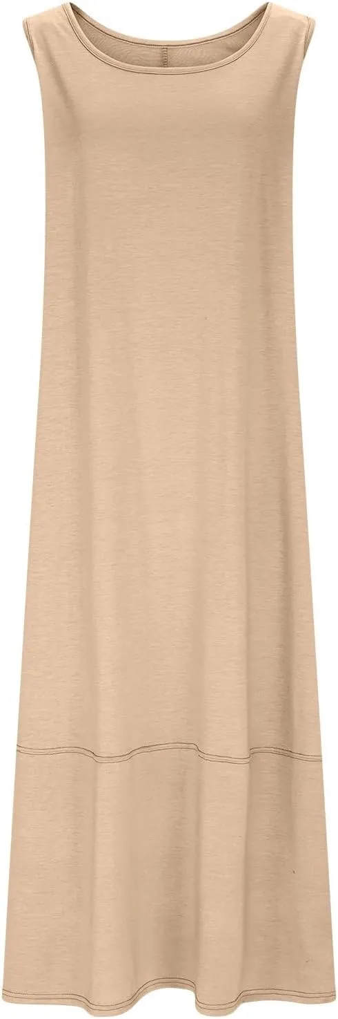 Summer Dresses for Women 2025,Dressy Casual Maxi Dresses Beach Vacation Scoop Neck Solid Spring undresses