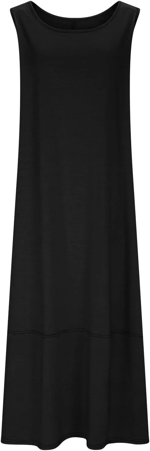 Summer Dresses for Women 2025,Dressy Casual Maxi Dresses Beach Vacation Scoop Neck Solid Spring undresses