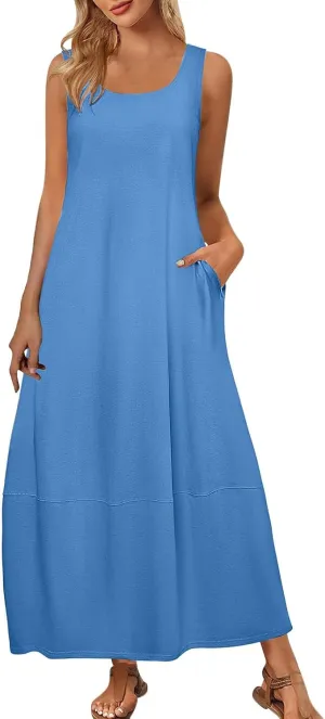 Summer Dresses for Women 2025,Dressy Casual Maxi Dresses Beach Vacation Scoop Neck Solid Spring undresses