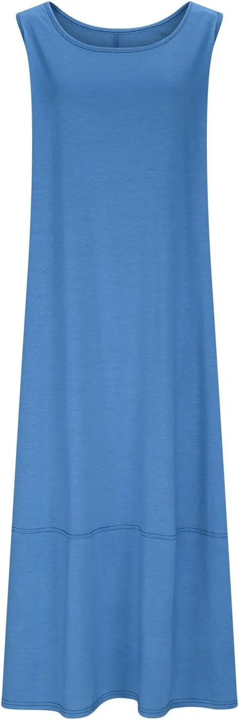 Summer Dresses for Women 2025,Dressy Casual Maxi Dresses Beach Vacation Scoop Neck Solid Spring undresses