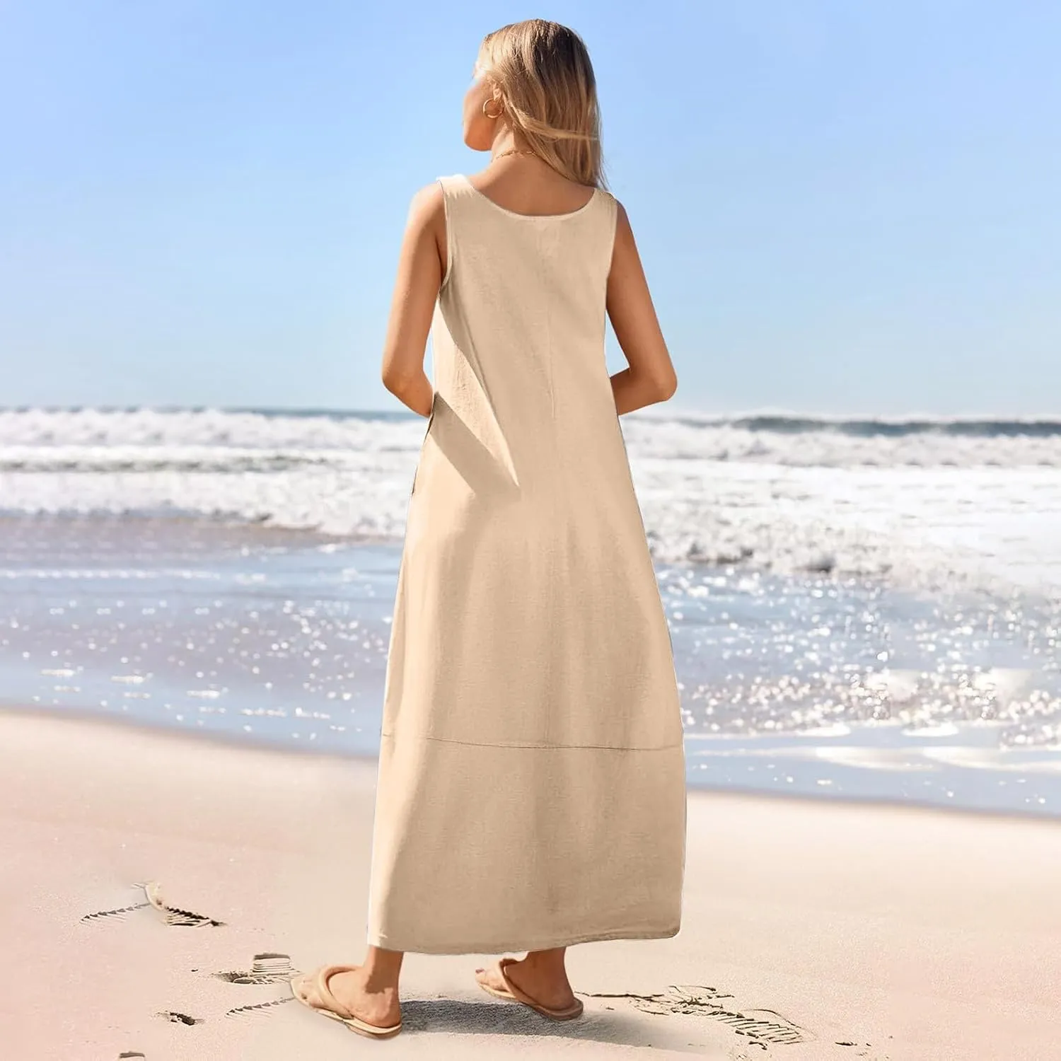 Summer Dresses for Women 2025,Dressy Casual Maxi Dresses Beach Vacation Scoop Neck Solid Spring undresses