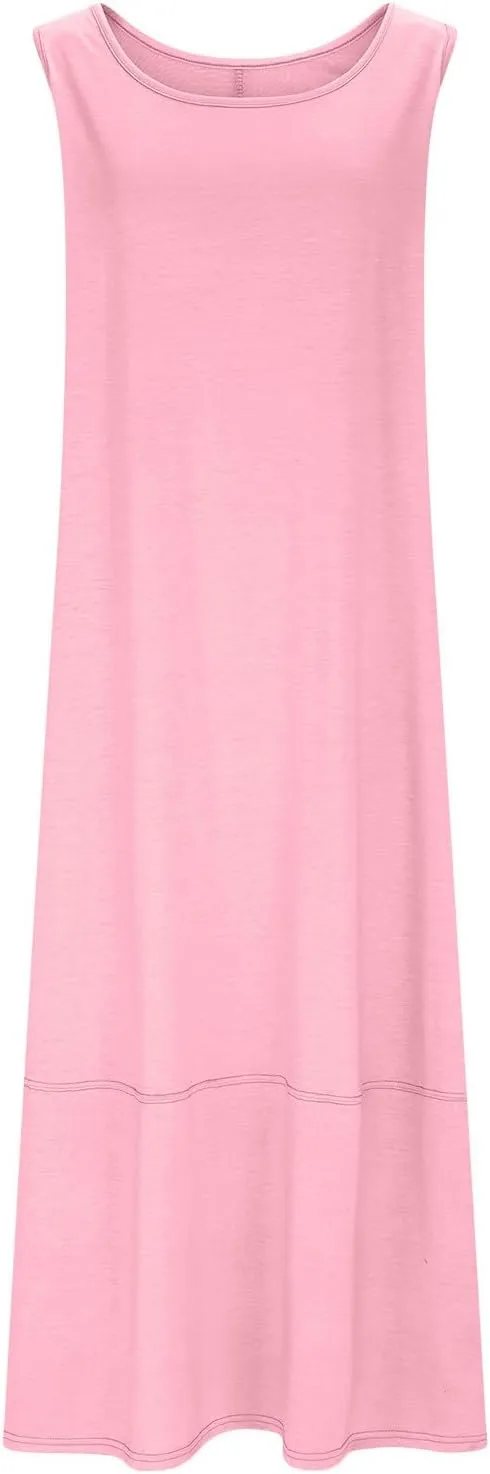 Summer Dresses for Women 2025,Dressy Casual Maxi Dresses Beach Vacation Scoop Neck Solid Spring undresses