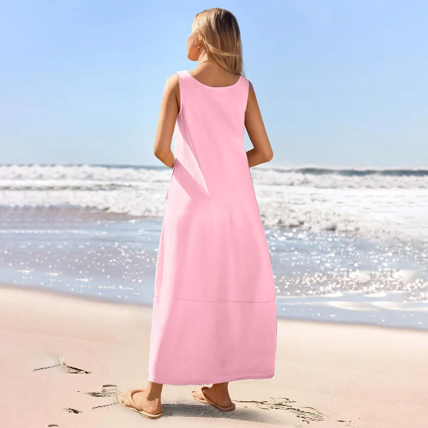 Summer Dresses for Women 2025,Dressy Casual Maxi Dresses Beach Vacation Scoop Neck Solid Spring undresses